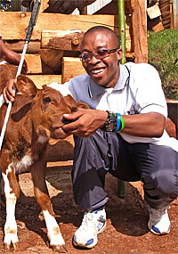 Henry Wanyoike mit Kuhkalb